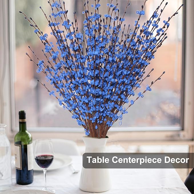 5 Pcs 29.5" Long Jasmine Artificial Blue Flowers Fake Jasmine Flowers Bouquet for DIY Floral Art Plant Home Office Wedding Table Centerpieces Party Vase Decoration