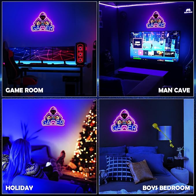 Kavaas Gamer Neon Sign, UV Printed Gaming Neon Sign for Gamer Room Decor - LED Video Game Neon Lights for Bedroom Boys, Gaming Wall decor - Best Gamer Gifts for Teenage Boys, Christmas
