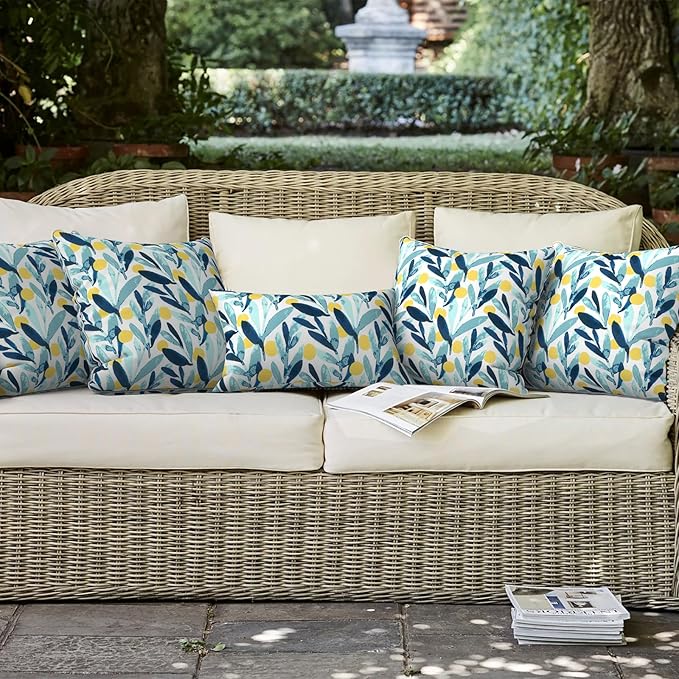 LVTXIII Pack of 2 Outdoor Throw Pillow Covers Accent Waterproof Pillow Covers ONLY, Patio Square Cushion Cases for Garden Balcony Couch Sofa Decoration 18x18 inch, Leaves Multi