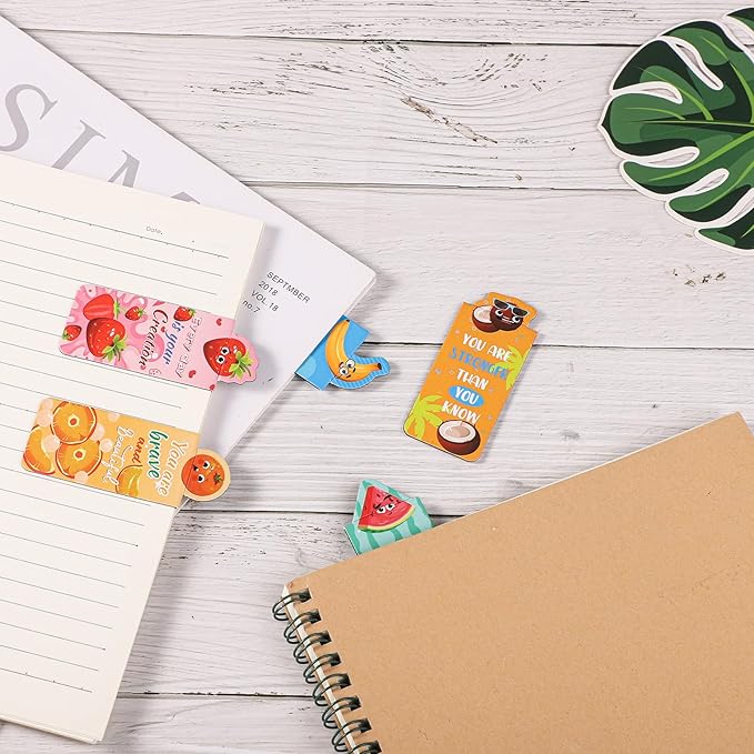 12pcs Magnetic Bookmarks, Cute Fruit Magnet Page Markers Page Holders Bookmarks Funny Fruit Double Sided Magnet Book Markers Holders for Students Teachers Reading Party Favors