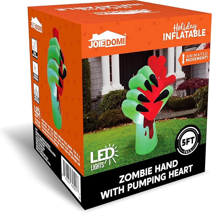 Joiedomi 5 Ft Halloween Inflatables Zombie Hand Outdoor Decorations, Blow Up Decors with Build-in LEDs and Pumping Heart, Halloween Inflatables Zombie Hand Party Decoration for Yard Garden Lawn