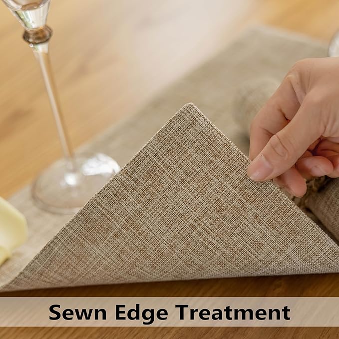 Demetex Linen Textured Placemats Set of 8 Farmhouse Table Place Mats Wipeable Heat Resistsnt Placemat for Dining Room Kitchen Restaurant, 13x19 inch, Burlap