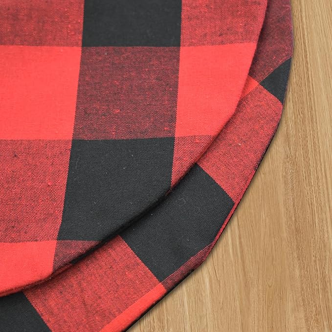 Red & Black Cotton Buffalo Check Round Placemat, Set of 4, 15 Inch eco-Friendly Fabric Handcrafted Machine Washable Indoor & Outdoor Tablemat