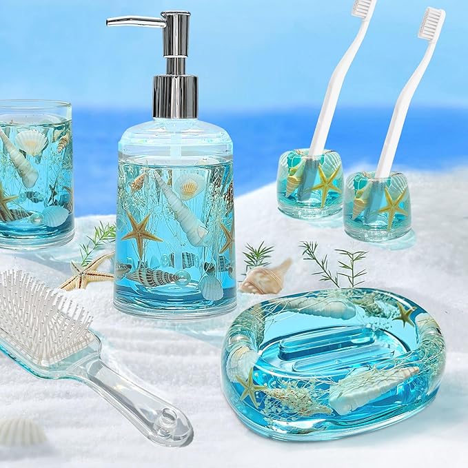 FONMY Soap Dish Acrylic w/Nature Seashell Bar Soap Holder Shower Soap Tray for Home, Camping Travel, Dry Stop soap Saver for Bathroom Vanity Countertop Office Unique Gifts and Home Decoration (Blue)