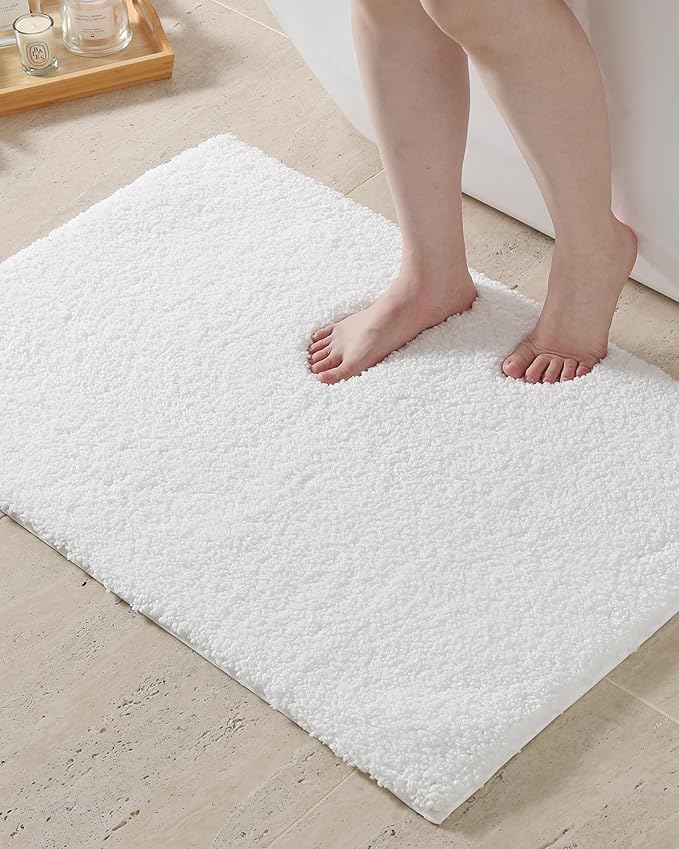 ILANGO 3 Piece Bathroom Rugs Bath Mat Set, Dries Quickly,Non Slip Fluffy Shaggy Bath Washable Mats with U-Shaped Toilet Rug Set for Bathroom,Tub,Toilet (White,17" x 24" + 24" x 36" + 22" x 24")