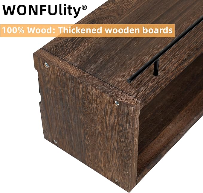WONFUlity Bathroom Shelves, Wall Shelves with Storage Basket, Floating Shelves with Over Toilet Paper Holder, Farmhouse Wood Wall Shelves for Living Room, Bedroom, Kitchen,Wall Décor (4 Walnut)