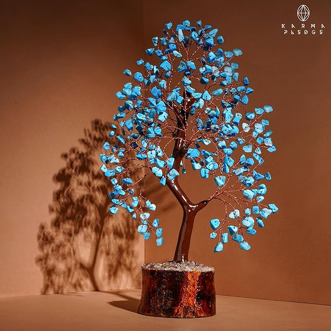 Crystal Tree of Life Turquoise Healing Crystal Trees for Home & Office Decoration, Handmade Crystal Money Bonsai Trees for Positive Energy, Good Luck, Christmas Decor, Birthday Gifts for Women, Mom