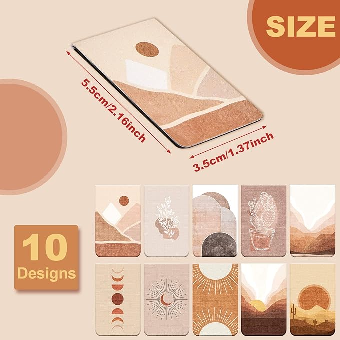 10 Pieces Boho Sun Magnetic Bookmarks Book Markers Magnet Page Markers Assorted Inspirational Book Set with Landscape for Students Teachers Reading