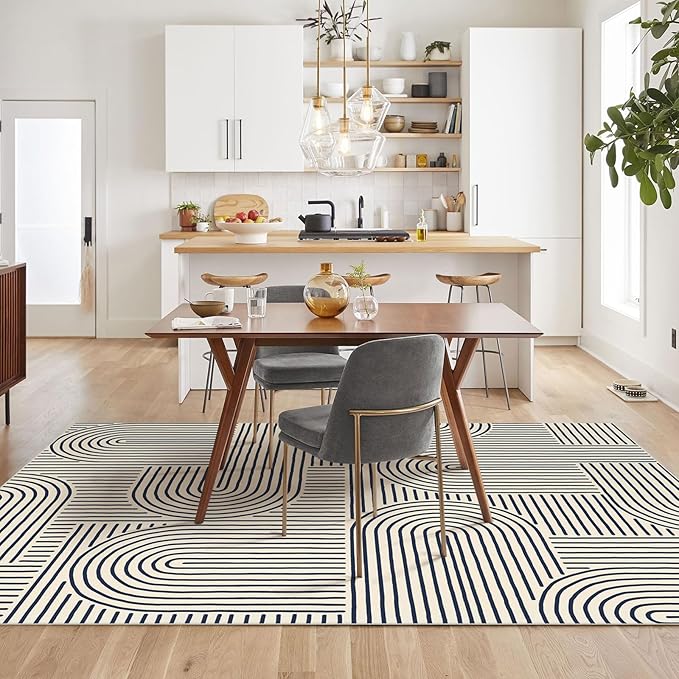 Washable Area Rug 8x10 - Large Indigo Boho Rugs for Living Room Soft Abstract Bedroom Rug Ultra-Thin Modern Rainbow Carpet Stain Resistant Rug for Dining Room Nursery Room Home Decor