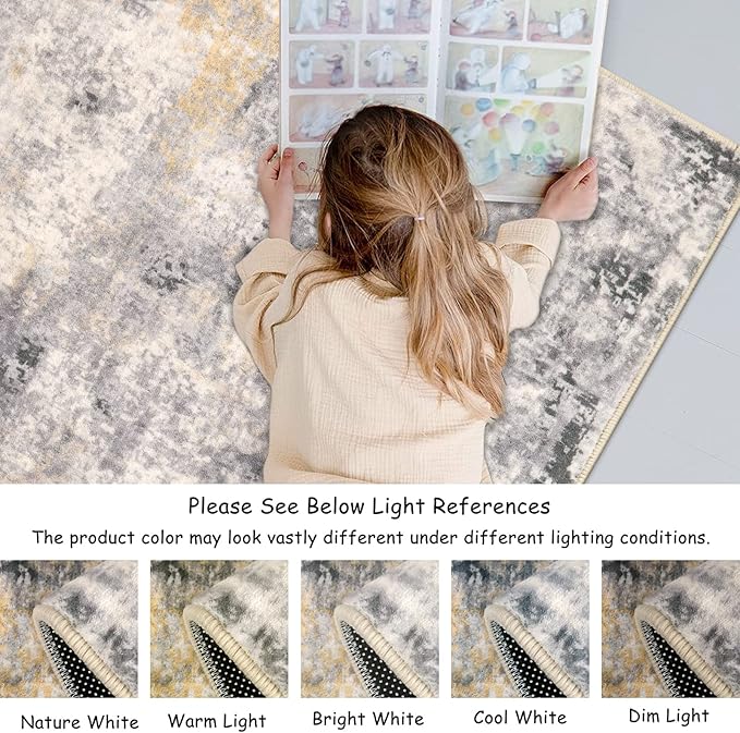 Lahome Modern Abstract Area Rug - 3x5 Gray Washable Entry Rug, Soft Non-Slip Contemporary Nursery Mat Indoor Throw Kitchen Carpet for Living Dining Bedroom Chair Decor