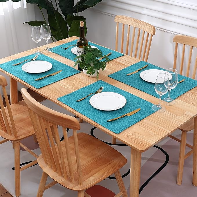 homing Teal Cloth Easter Placemats Set of 4 – Cotton Linen Blend Washable Spring Dining Table Mats for Easter, Indoors & Outdoors, Easy to Clean, 13 x 19 Inch