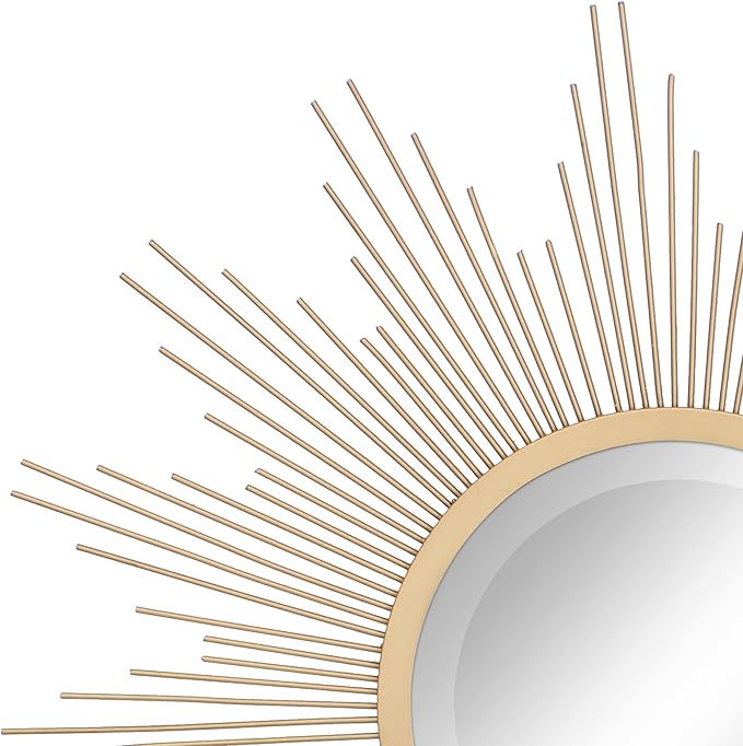 Stonebriar Round 23" Antique Gold Metal Starburst Hanging Wall Mirror with Attached Mounting Bracket, Decorative Decor for the Living Room, Bedroom, Bathroom, Hallway, and Entryway