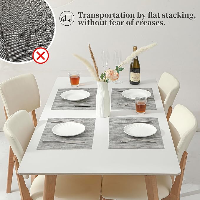 Leetaltree Silver Placemats Set of 6 - Heat Resistant Non-Slip Place mats for Dining Table, Washable Durable PVC Vinyl Woven Table Mats(Silver, 6)