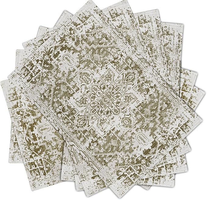 Gray Olive Green Boho Placemats Set of 6 Ethnic Bohemian Carpet Place Mats Washable Kitchen Dining Vintage Grey Geography Floral Linen Table Mats Stain Heat-Resistant for Home Party Indoor 12x18 in