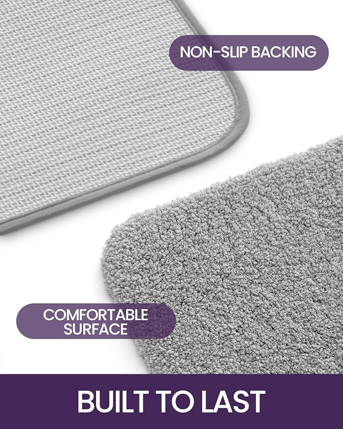 DEXI Bathroom Rug Mat 43x24, Extra Soft and Absorbent Bath Rugs, Washable Non-Slip Thick Carpet Mat for Shower Floor, Tub, Grey
