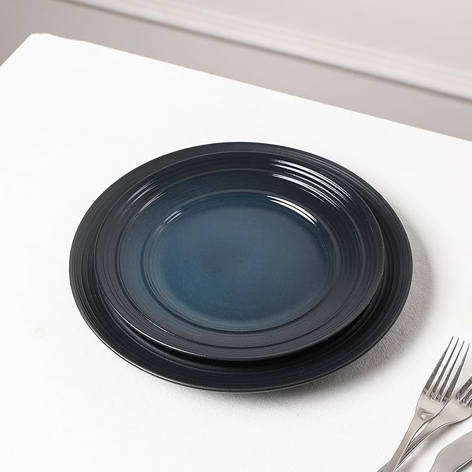 Earth & Clay Celeste 24-Piece Dinnerware Set Stoneware, Plates and Bowls Set, Includes Dinner and Salad Plates, Cereal Bowls, Dishwasher and Microwave Safe, Dishes for 8, Blue