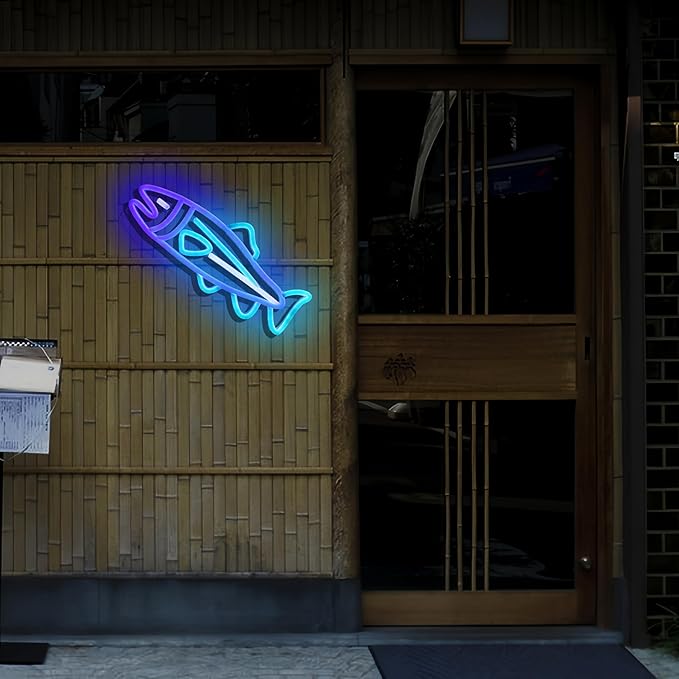 Salmon Fish Neon Sign Sea Art Neon Light for Room Wall Decor Dimmable LED Neon Light for Bar Restaurant Man Cave Game Room Wall Art 11.8"×7.9"