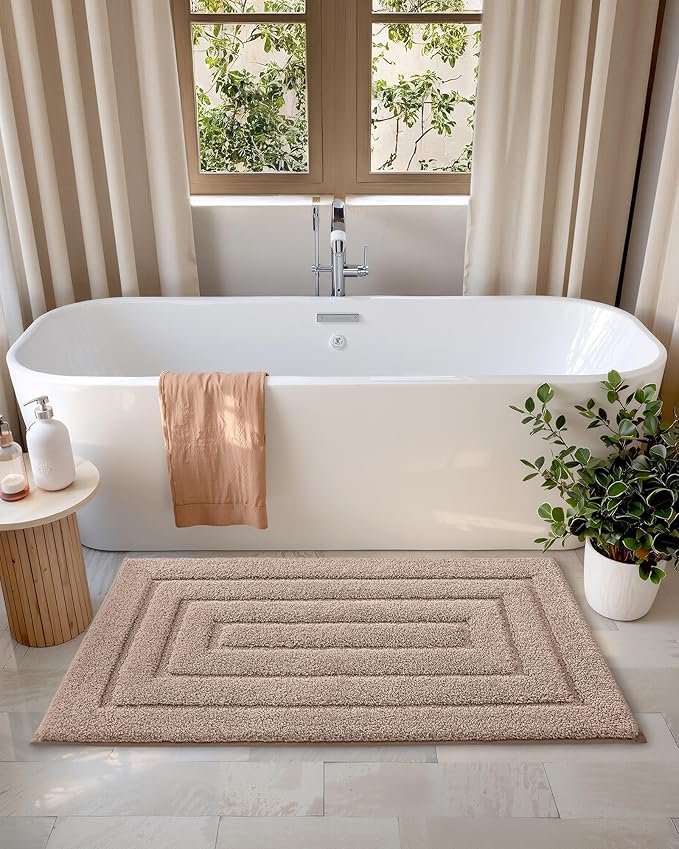Color&Geometry Large Bath Mats for Bathroom Non Slip, 24"x43" Taupe Bathroom Rugs Absorbent, Washable Bath Rugs Shower Mat Outside Shower