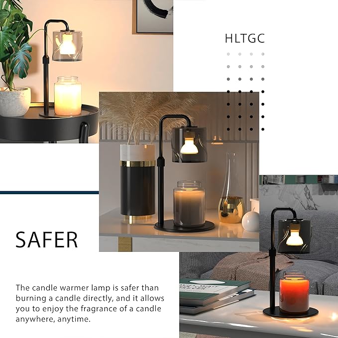 Candle Warmer Lamp with Timer Dimmer, with 2 Bulbs,Adjustable Height,Mothers Day Gifts for Mom,Birthday Gifts for Women,for Yankee Jars,for Room Home Decor (Black)