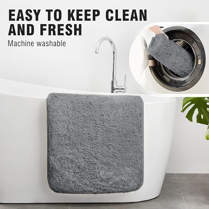 TECHMILLY Super Soft Shaggy Bathroom Rugs, Absorbent Thick Non Slip Microfiber Bath Rugs, Quick Dry Machine Washable Bath Mat for Bathroom Floor, Bathtub and Shower 24"x36" Grey
