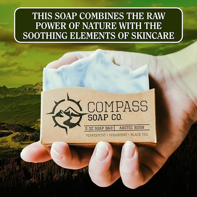Compass Soap Arctic Rush | Natural Bar Soap for Men & Women | Body & Face Soap Bar for Women and Men | Minimalist & Gentle Lather | Natural Bath Soap, Paraben & Phthalate Free | 5 oz, Pack of 2