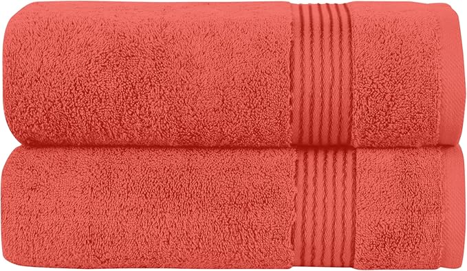 Elegant Comfort Premium Turkish Cotton 2 Pack Bath Towel Set - 27 x 54 inch, Luxurious Hotel Spa Quality 100% Turkish Cotton 2PC Bath Towel Set - Highly Absorbent - Soft Bathroom Towels, Coral