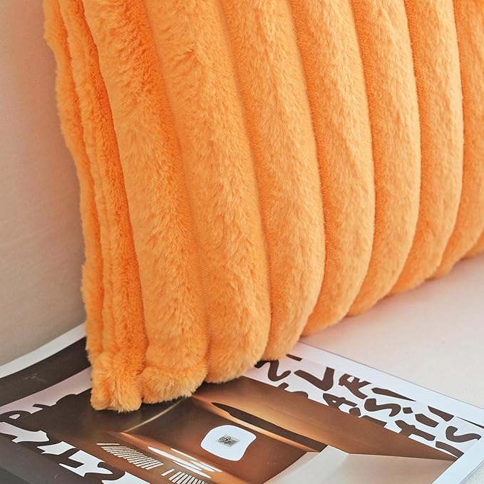 JOJUSIS Pack of 2 Faux Fur Plush Decorative Throw Pillow Covers Couch Cushion Case Soft Pillowcases (Orange, 16 x 16-Inch)