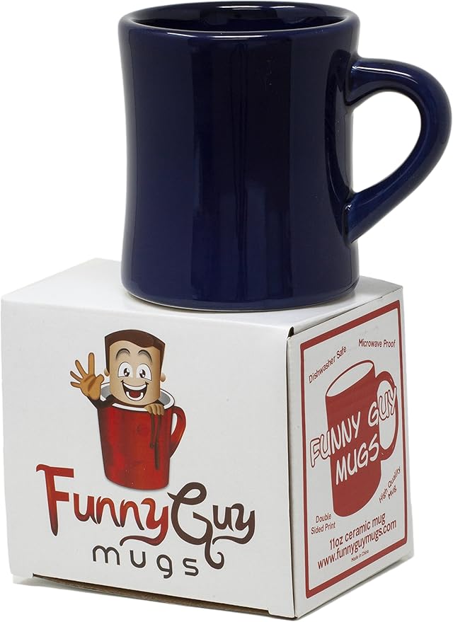 Funny Guy Mugs Classic Retro Diner Coffee Mug - Heavy Duty 10 Oz Stoneware Cup with Easy Grip Handle - Ideal for Hot and Cold Beverages (Blue, 10 Ounce)