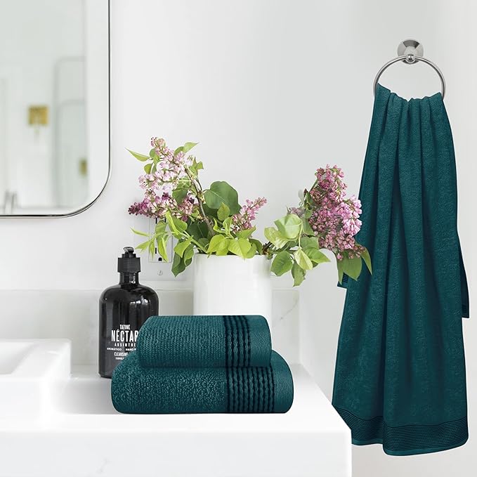 Belizzi Home Ultra Soft 3 Pack Cotton Towel Set, Contains a Bath Towel 28x55 inch, a Hand Towel 16x24 inch & a Wash Coth 12x12 inch, Ideal Everyday use, Compact & Lightweight -Teal