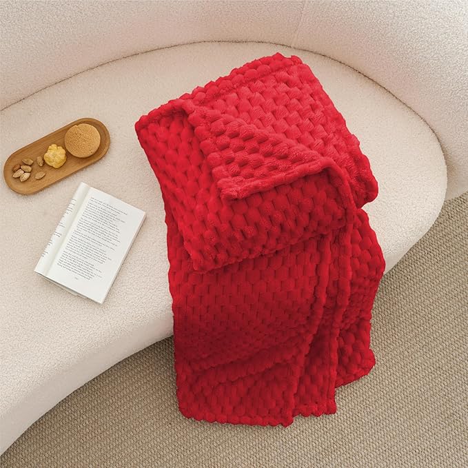 BEDELITE Fleece Twin Blanket for Couch & Bed - 3D Jacquard Decorative Red Throw, Super Soft and Cozy Warm Fuzzy Blanket All Seasons Suitable, 60x80Inches