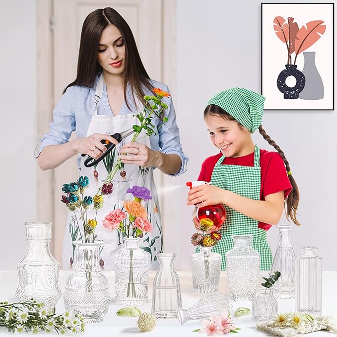 Bud Vases- Set of 10 Small Flower Glass Vases for Centerpieces, Cute Clear Crystal Bud Glass in Bulk, Mini Vintage Design for Wedding Decorations Party Table Flower Decor