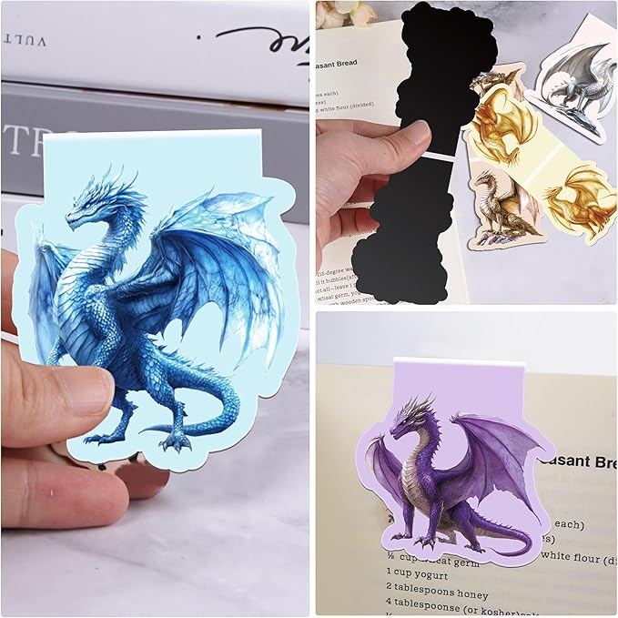 Cool Dragon Magnetic Bookmarks: 8 Pcs Powerful Dragon with Wings Magnet Book Markers, Unique Book Mark Clips Gift for Men, Gifts for Men Boys Kids Book Lovers Office School Supplies