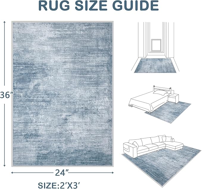 Area Rugs 2x3 Washable Rug: Entryway Rugs Modern Abstract Small Rug Soft Non Slip Neutral Rugs Stain Resistant Indoor Carpet for Bedroom Kitchen Dining Table Hallway(Blue,2'x3')