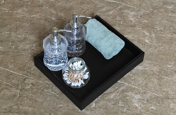 HofferRuffer PU Leather Catchall Tray, Jewelry Tray, Desktop Storage Organizer, Valet Tray, Leather Tray for Nightstand or Dreeser Organizer, Black, 10.2 x 8.4 x 1.8 inches