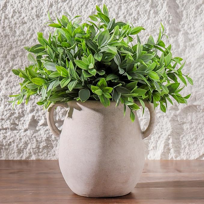 Ceramic Flower Vase Home Decor - 7.1 Inch White Rustic Table Flowers Vases Living Room Bedroom Plant Decoration Modern Farmhouse Vintage for Kitchen Shelf Office Coffee Dining Desk House Women