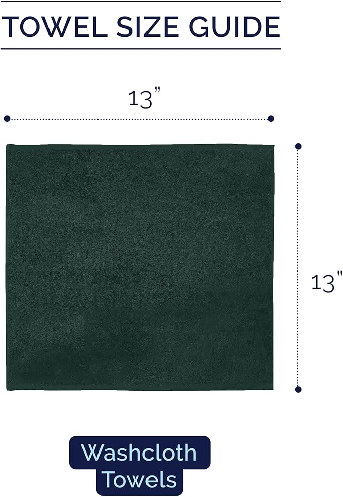 Elegant Comfort Premium Turkish Cotton 6 Pack Washcloths Set - 13 x 13 inch, Luxurious Hotel Spa Quality 100% Turkish Cotton 6PC Washcloth Set - Highly Absorbent - Soft Bathroom Towels, Hunter Green