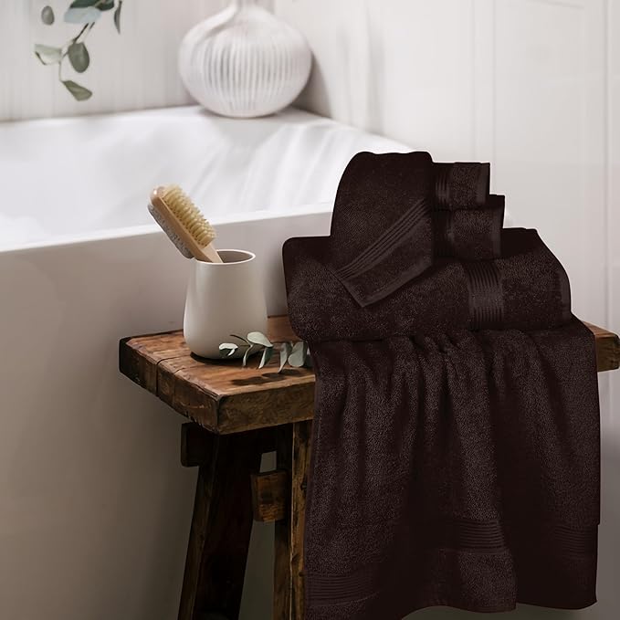 Belizzi Home Ultra Soft 6 Pack Cotton Towel Set, Contains 2 Bath Towels 28x55 inch, 2 Hand Towels 16x24 inch & 2 Wash Coths 12x12 inch, Ideal for Everyday use, Compact & Lightweight - Brown