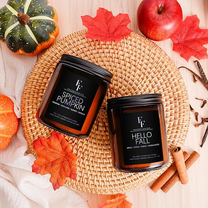 Scented Candles Set, 4 Pack Candles for Home Scented Natural Soy Wax, Holiday Gifts Set for Women Men, Fragrance of Spice/Vanilla Cupcake/Apple Wreath/Hello Fall