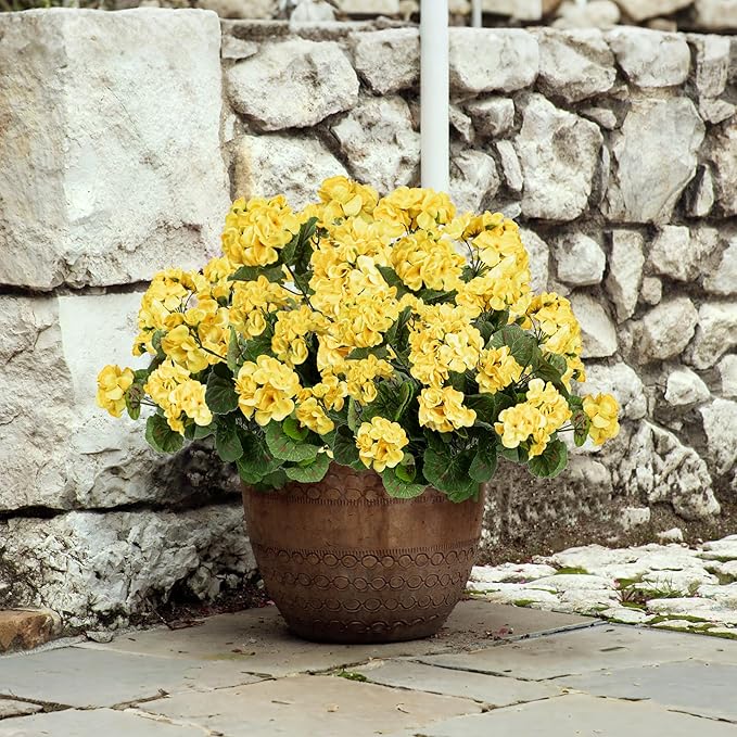 Plastic Flowers for Outdoors Home Decor Fake Plants Artificial Flowers Artificial Geraniums Outdoor Fake Flowers Silk Bouquet, Fall Decor for Interior Porch Garden Decor14.4(Yellow) 8PCS