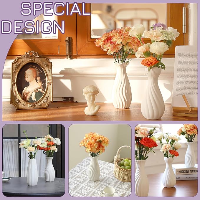 6 Pack Ceramic Bud Vases Set | 7" Roman Column-Inspired White Ceramic Vases with Textured Finish | Boho Modern Mini Vases for Home Decor, Fresh/Dried Flowers Centerpiece, Living Room Table Ornament