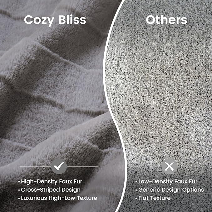 Cozy Bliss Fluffy Queen Size Throw Blankets for Bed,Lightweight Cozy Soft Grey Faux Fur Throw Blankets for Sofa Bedroom Living Room,90x90 Inches