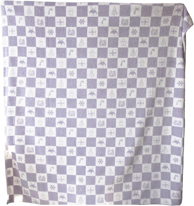 EMME Checkered Blanket Twin Size - 60"x80" Lavender Knit Blanket Soft Fluffy Patterned Blankets for Couch, Sofa, Chair, Bed, Camping, Picnic, Travel
