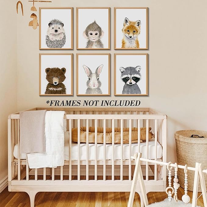 Little Orchard Nursery Room Wall Art: Cute Safari Animal decorations - Bear, Fox, Rabbit, Fawn for Baby Bedrooms