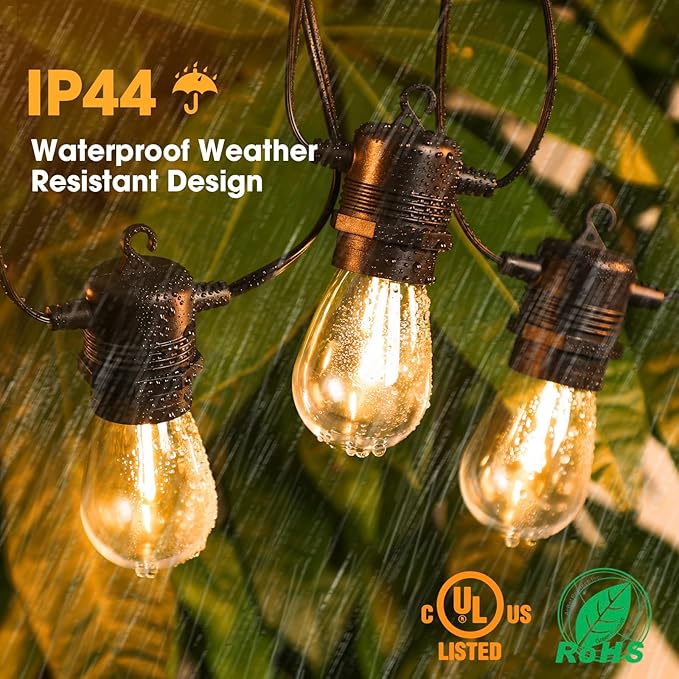 LED Outdoor String Lights 36FT Patio Lights with 13 Shatterproof S14 Replaceable Bulbs(1 Spare), Outside Hanging Lights Waterproof for Porch, Deck, Garden, Backyard, Balcony, 2700K Dimmable