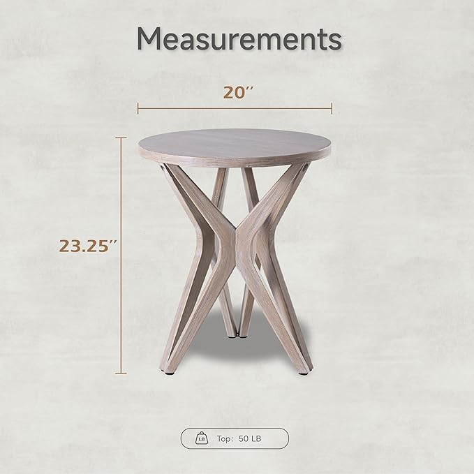 LONYKE Pedestal Farmhouse End Table, Distressed Top with Tripod Base Bedside Table for Living Room, Modern, Boho Decor, Round (1 Pack, Distressed Aah Grey)