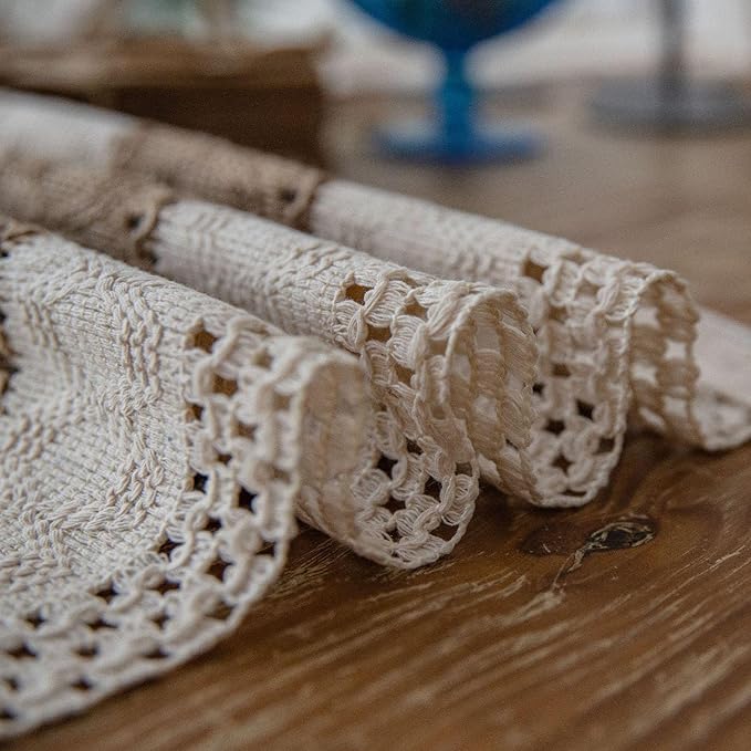 Boho Placemats Set of 4, Burlap Place Mats for Kitchen Table 12x19 Inches, Splicing Woven Rectangular Table Mats, Farmhouse Style Fall Table Decor for Rustic Wedding Bridal Shower