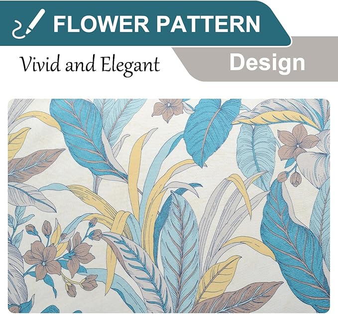 Leeva Printed Window Curtain Set of 2, Lake Blue Leaves Pattern Window Treatment for Living Room, Grommet Room Darkening Curtains 63 Inches Long, 52 x 63