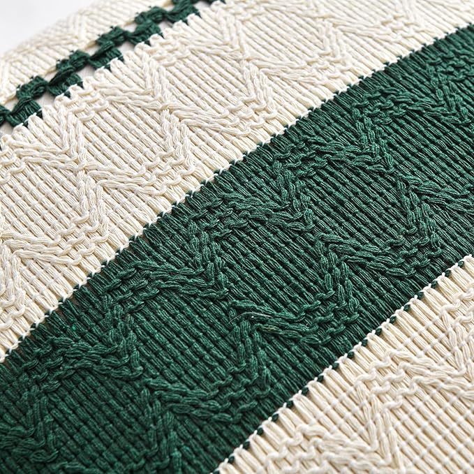 Fancy Homi Set of 2 Dark Green Boho Decorative Throw Pillow Covers 18x18 Inch for Couch Bed Sofa Bedroom Indoors, Modern Farmhouse Vintage Forest Green Living Room Decor