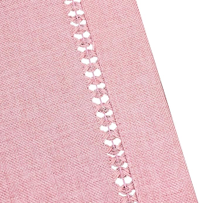 Grelucgo Large Handcrafted Solid Color Dining Table Runner, Double-Hemstitched (Pink, 14 x 108)