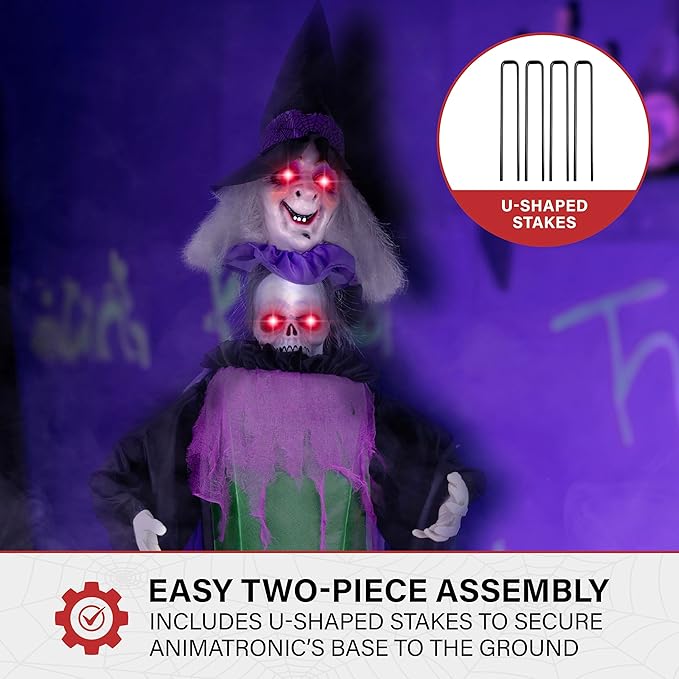 Haunted Hill Farm Lifesize Animatronic Scary Talking Witch with Touch Activated Lights and Sound, Battery-Operated Indoor or Covered Outdoor Halloween Decoration